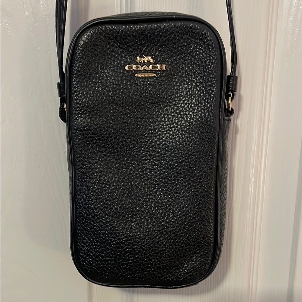 Coach Black Leather Small Handbag with Signature Gold Hardware